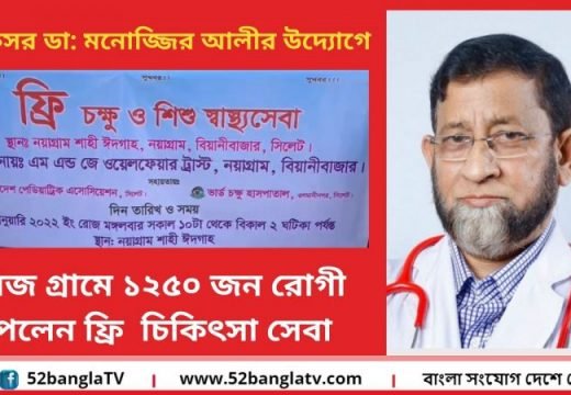 ডা: মনোজ্জির আলীর উদ্যোগে নিজ গ্রামে ১২৫০ জন রোগী পেলেন ফ্রি  চিকিৎসা সেবা