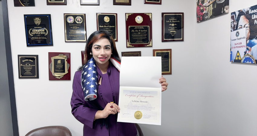 নিউইয়র্ক স্টেটে সেনেট এবং এসেম্বলি থেকে দুটি পৃথক সম্মাননা পেলেন সাবরিনা হোসাইন